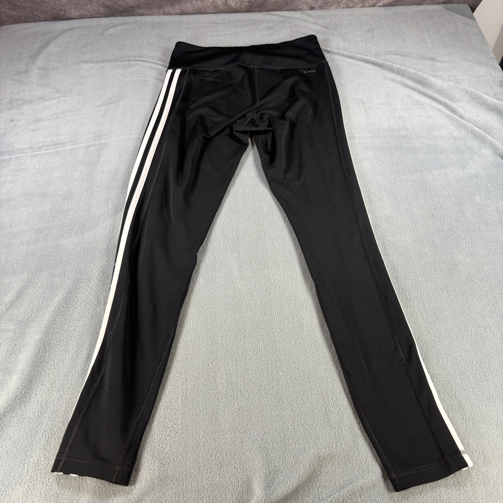Adidas Climalite Leggings Womens Medium Black White 3-Stripe High Waist Tights - Picture 7 of 8